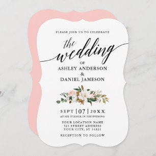 Hochzeitkalligrafie Watercolor Magnolias-Rose Einladung