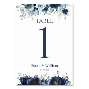 Hochzeitkarte Navy & Dusty Blue Peony Wedding Tisc Tischnummer