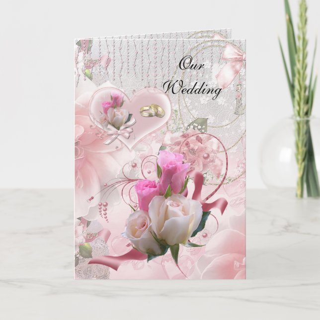 Hochzeitkarte Rosa Blume Rings Einladung (Vorderseite)