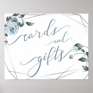 Hochzeitkarten und Geschenke Dusty Blue Floral Zei Poster