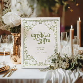 Hochzeitkarten und Geschenke im Vintage-Olivgrün-S Sockelschild