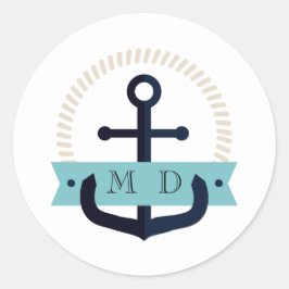 Hochzeitklasse der modernen Navy Anchor Nautical M Runder Aufkleber