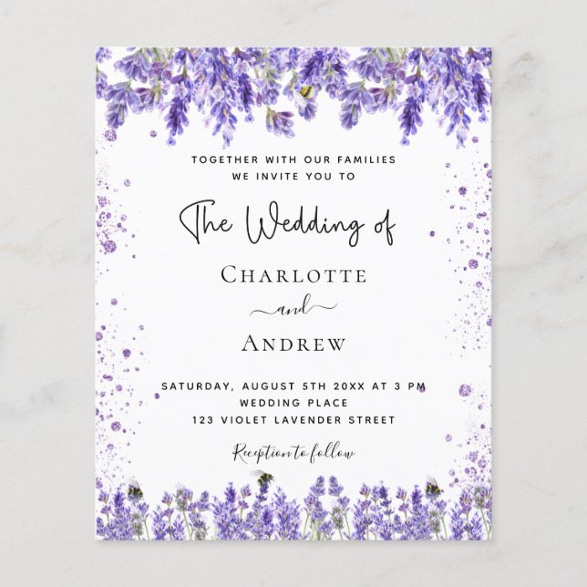 Hochzeitlavender violet Glitzer Einladung Flyer (Vorne)