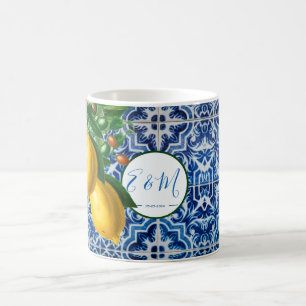 Hochzeitlemons Blue White Tile Summer Monogram Kaffeetasse