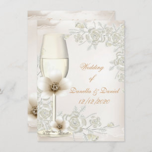 Hochzeitliche Creme Sepia Champagne Glass Blume Einladung