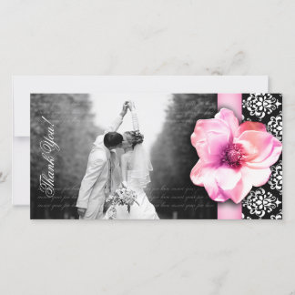 Hochzeitliche Fotokarte Rose Damask Pink Dankeskarte