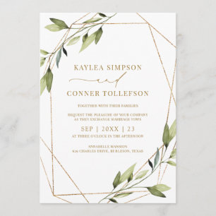 Hochzeitliche Geometrische Grünpflanzen Gold Reben Einladung