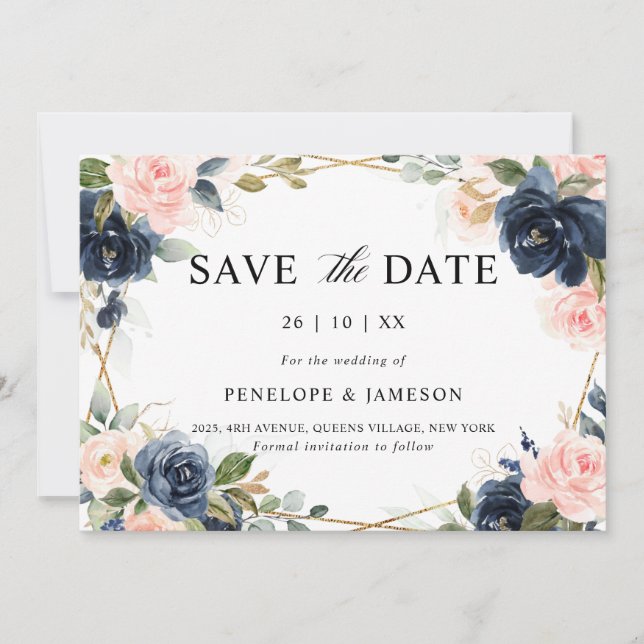 Hochzeitliche Hochzeit mit roter Blüte Save The Date (Vorderseite)