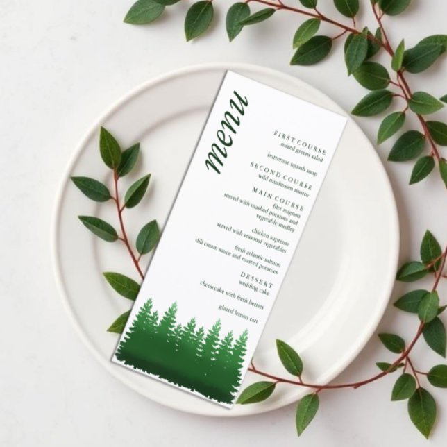 Hochzeitliche Hochzeit von Watercolor-Pinien Menükarte (Von Creator hochgeladen)