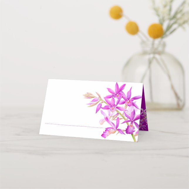 Hochzeitliche lila Orchideenfarbe Blume Platzkarte (Vorderseite)
