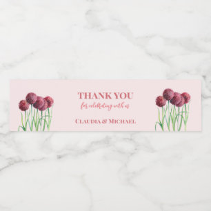 Hochzeitliche Lila Rosa Alliums Blume Watercolor Wasserflaschenetikett