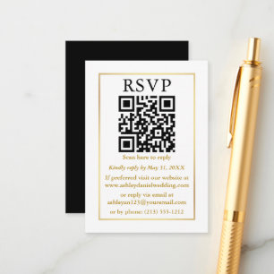 Hochzeitliche Minimalistische QR Schwarz-weiß Gold Begleitkarte