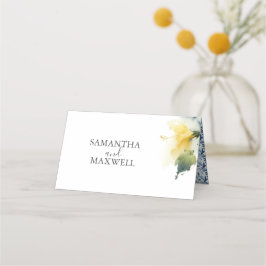 Hochzeitliche Platzkarten Blau und Gelb