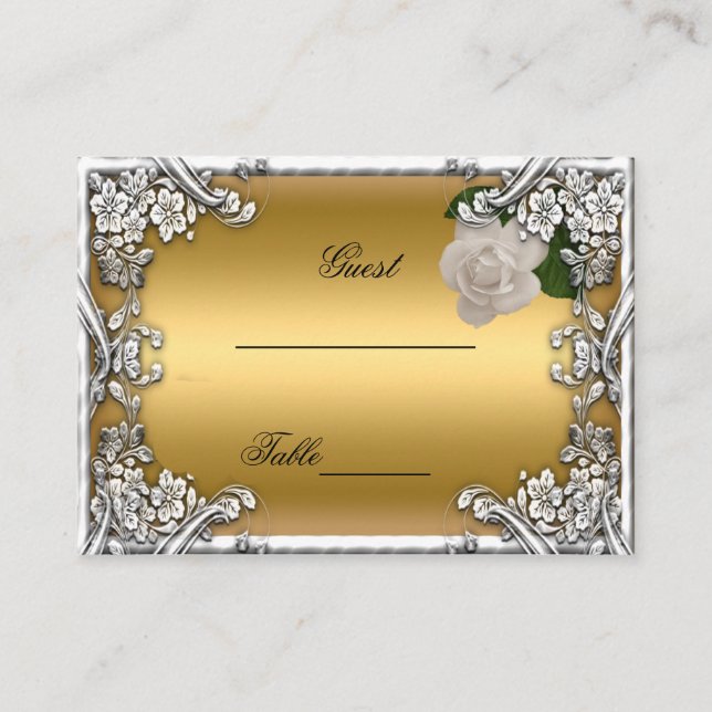 Hochzeitliche Platzkarten Goldcreme Rose Silbergel (Vorderseite)