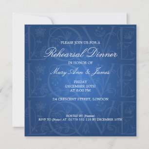 Hochzeitliche Probe Abendessen Liebe Blüh Blue Einladung
