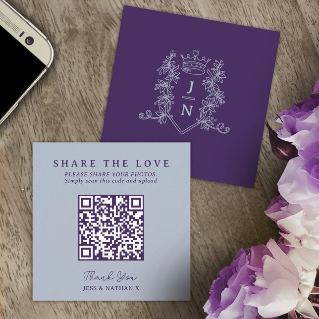 Hochzeitliche QR-Aktie Liebe Kronen-Monogramm silb Begleitkarte (Von Creator hochgeladen)