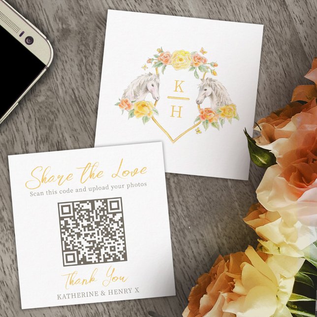 Hochzeitliche QR Liebe Pferde in Monogramm, grau Begleitkarte (Von Creator hochgeladen)