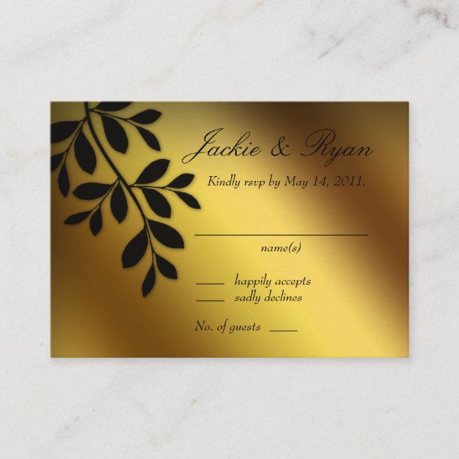 Hochzeitliche Reply-Card-Gold-Blätter Begleitkarte (Vorderseite)