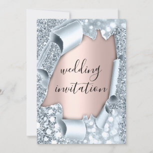 Hochzeitliche Rose 3D-Effekt Blush Glitte Blue Einladung