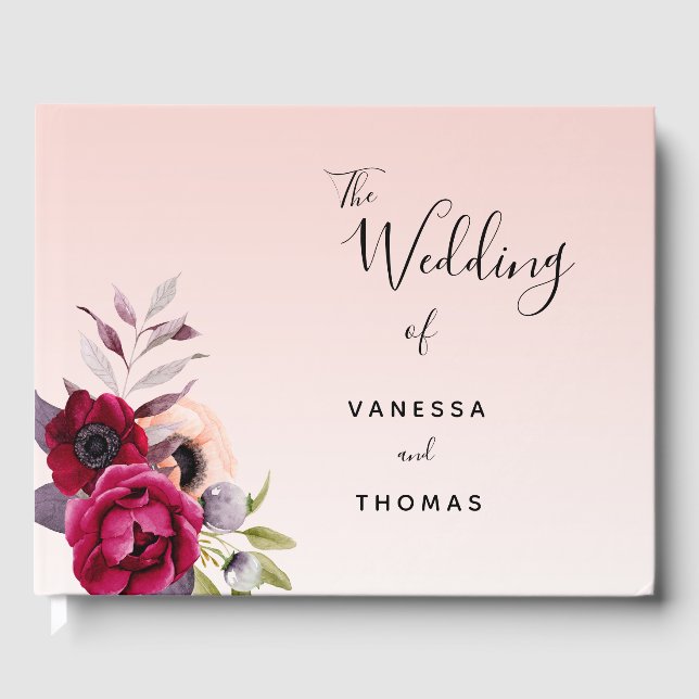 Hochzeitliche Rose Rosa Rosa Rosa Bordeaux Gästebuch (Vorderseite)