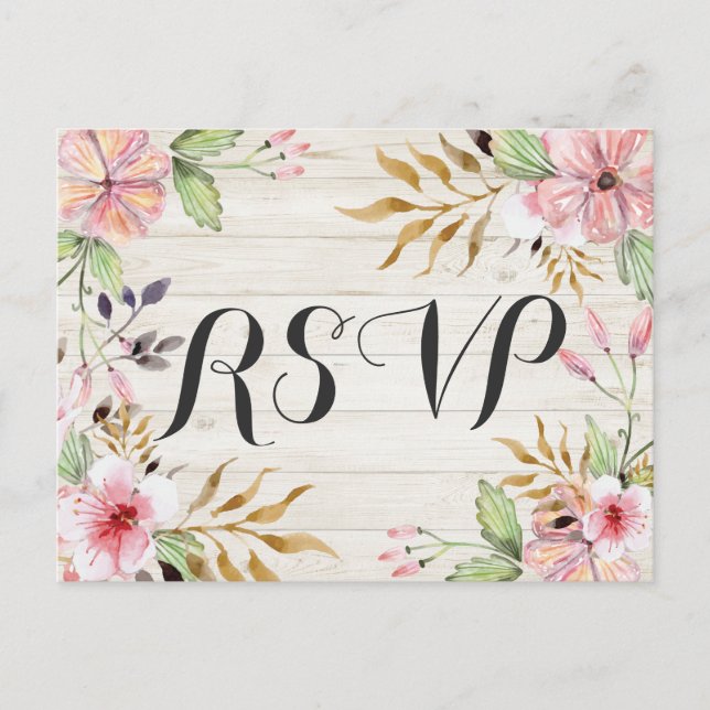 Hochzeitliche RSVP Antwort Wasserfarben Blume Rust Einladungspostkarte (Vorderseite)
