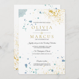 Hochzeitliche Spritzer mit blauen und goldenen Was Einladung