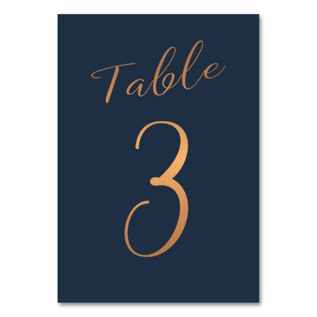 Hochzeitliche Tischnummer Kupfer Glitzer Marine el (Vorderseite)
