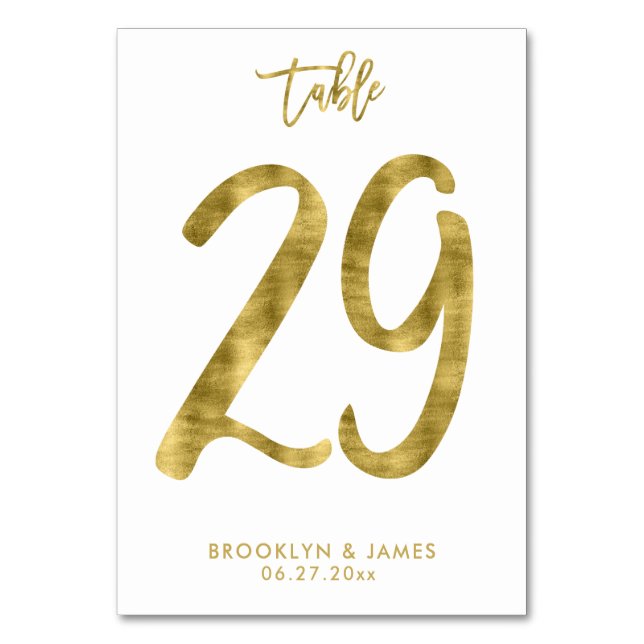 Hochzeitliche Tischnummern Gold Foil Effekt Nummer (Vorderseite)