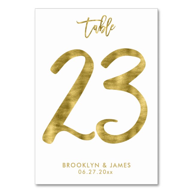 Hochzeitliche Tischnummern Gold Foil Effekt Nummer (Vorderseite)