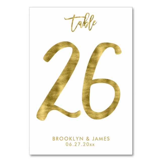 Hochzeitliche Tischnummern Gold Foil Effekt Nummer (Vorderseite)