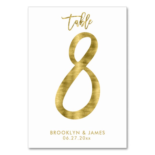 Hochzeitliche Tischnummern Gold Foil Effekt Nummer (Vorderseite)