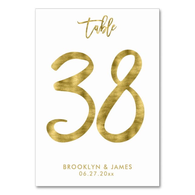 Hochzeitliche Tischnummern Gold Foil Effekt Nummer (Vorderseite)
