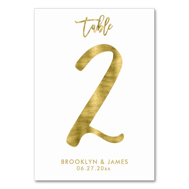 Hochzeitliche Tischnummern Gold Foil Effekt Nummer (Vorderseite)