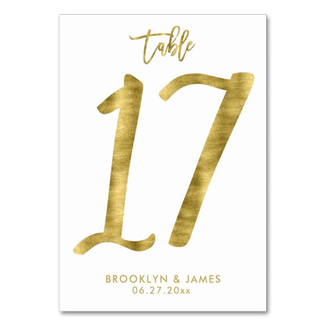 Hochzeitliche Tischnummern Gold Foil Effekt Nummer (Vorderseite)