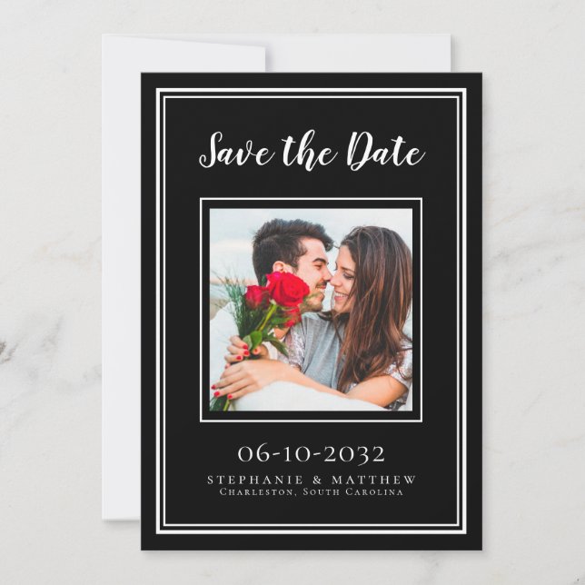 Hochzeitliche Verlobung Couple Foto Modernes Schwa Save The Date (Vorderseite)