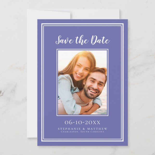 Hochzeitliche Verlobung Custom Foto Periwinkle Blu Save The Date (Vorderseite)