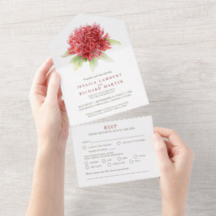 Hochzeitliche Waratah Blume Aquarell Foto UAWG All In One Einladung