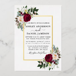 Hochzeitliche Wasserfarbe Blumengrün Gold Folieneinladung