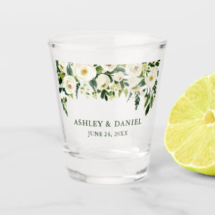 Hochzeitliche Wasserfarbe Grün Weiße Blüte Schnapsglas