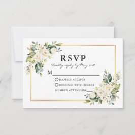 Hochzeitliche Wasserfarbe Weiße Blumengrün RSVP Karte