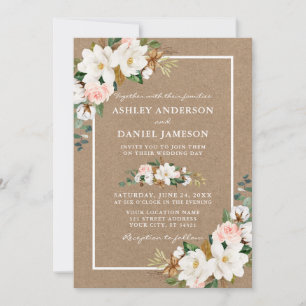Hochzeitliche Wasserfarben Rose White Magnolias Kr Einladung