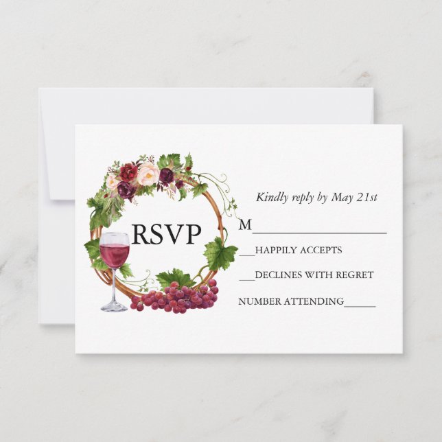 Hochzeitliche Watercolor Weintrauben Blumenreste RSVP Karte (Vorderseite)
