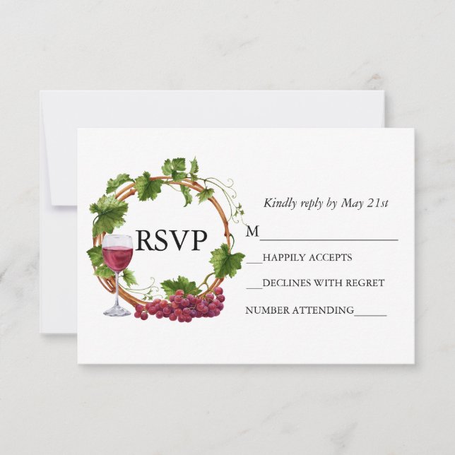 Hochzeitliche Watercolor Weintrauben Weintrauben RSVP Karte (Vorderseite)