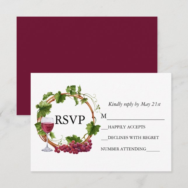 Hochzeitliche Weintrauben Weintrauben Burgund RSVP Karte (Vorne/Hinten)