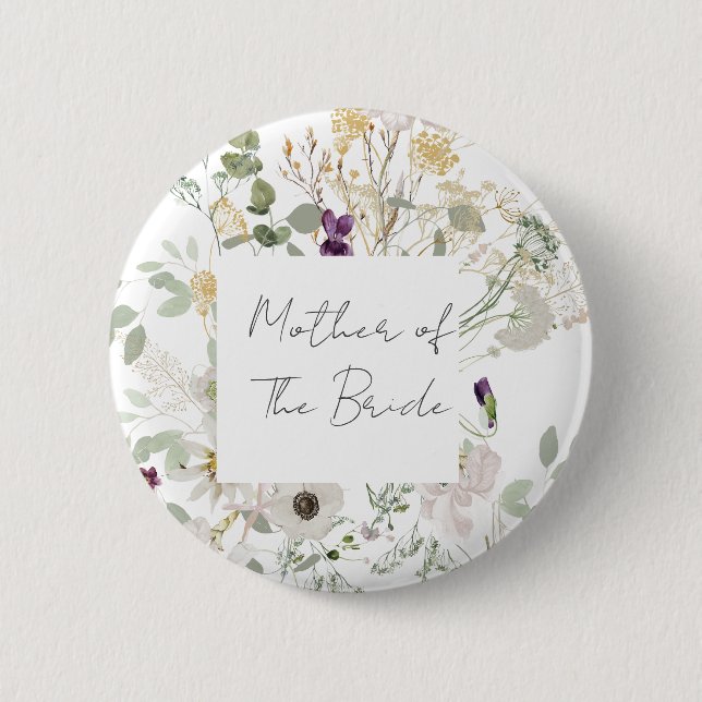 Hochzeitliche WILDBLUME GELB UND LILA Button (Vorderseite)