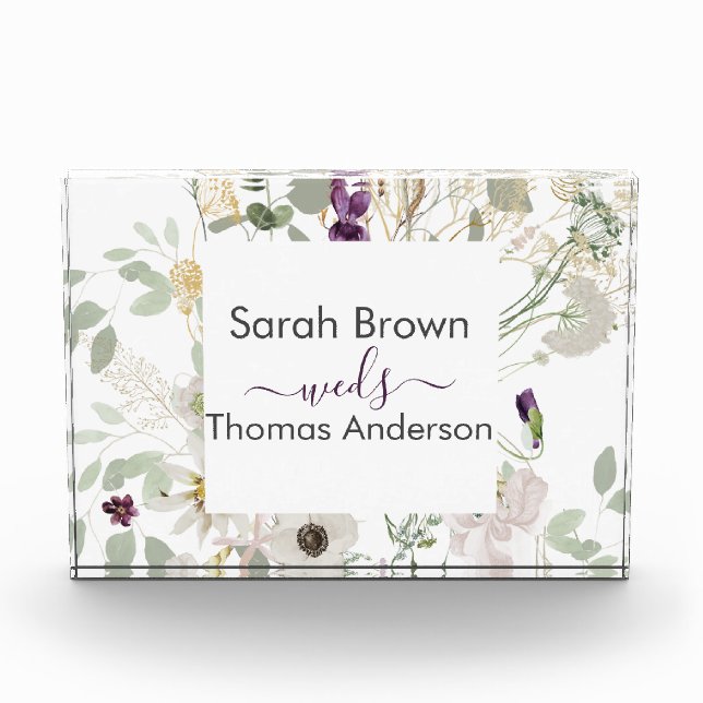 Hochzeitliche WILDBLUME GELB UND LILA Fotoblock (Vorderseite)