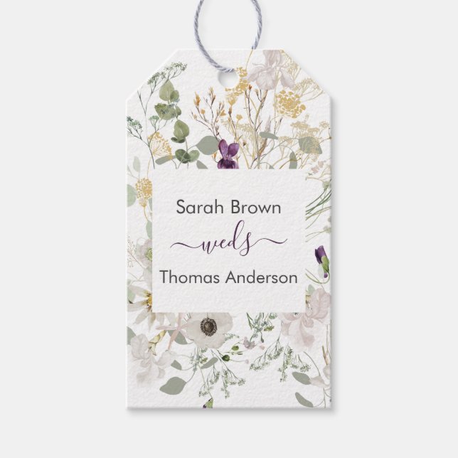 Hochzeitliche WILDBLUME GELB UND LILA Geschenkanhänger (Vorderseite)