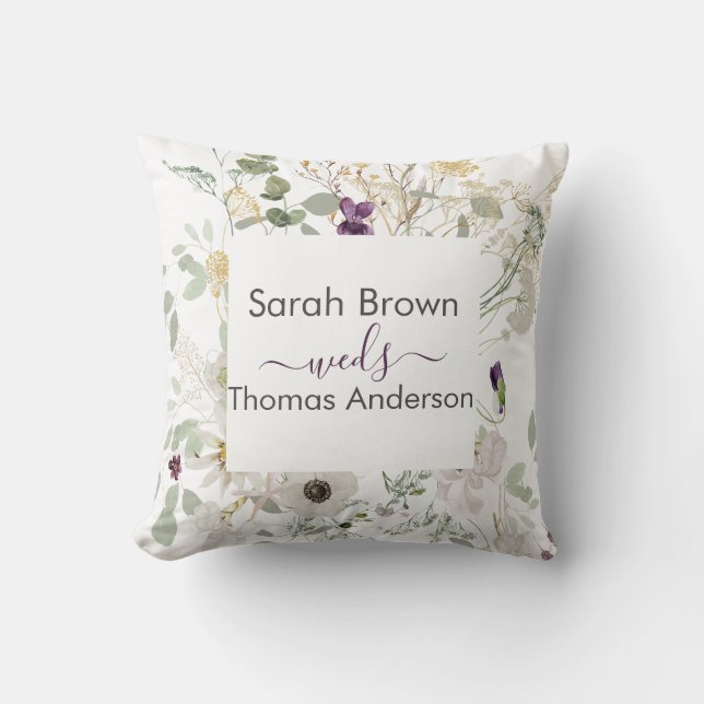 Hochzeitliche WILDBLUME GELB UND LILA Kissen (Vorderseite)