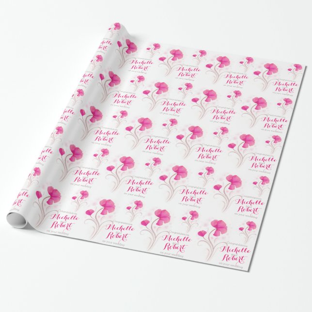 Hochzeitliche Wildblume rosa graue Kunstpackung Geschenkpapier (Ungerollt)