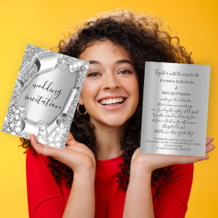 Hochzeitlicher 3D-Effekt Eleganter Grauer Silberne Einladung